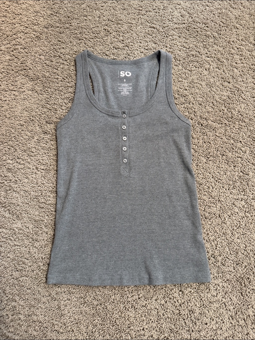 Grey Ribbed Henley Tank Top